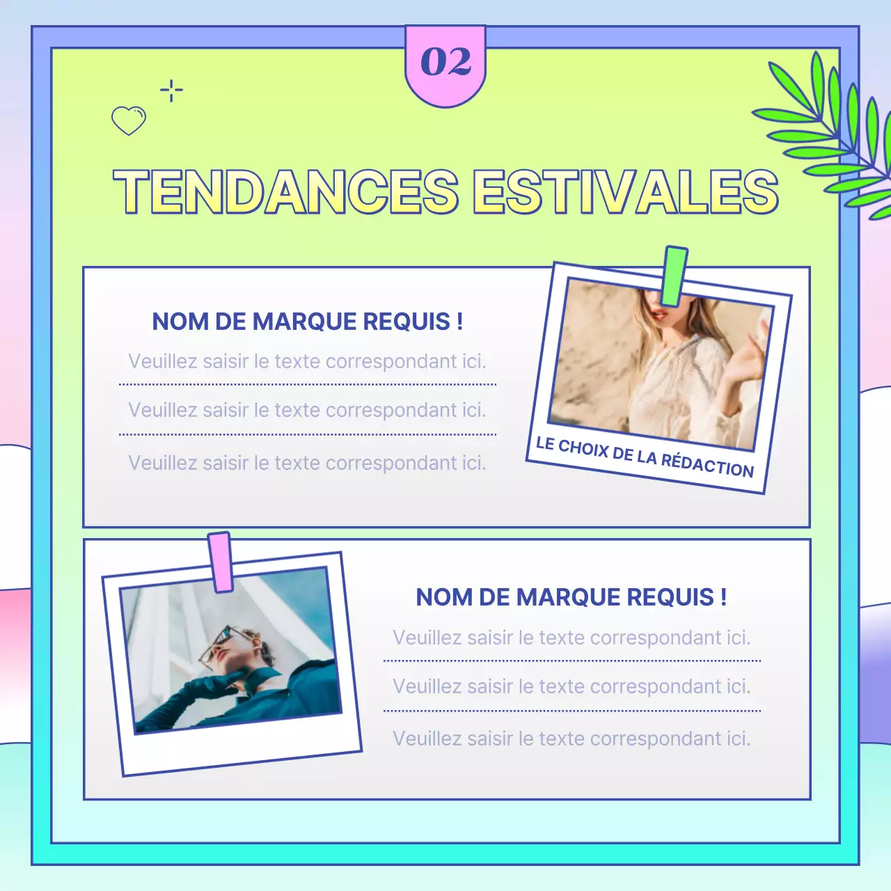 Annonce de promotion estivale dans les centres commerciaux en jaune tropical et bleu clair