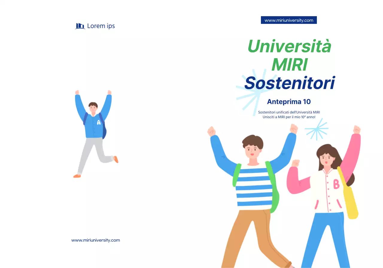 Una semplice promozione per i sostenitori dell'università con testo e illustrazioni in blu navy.