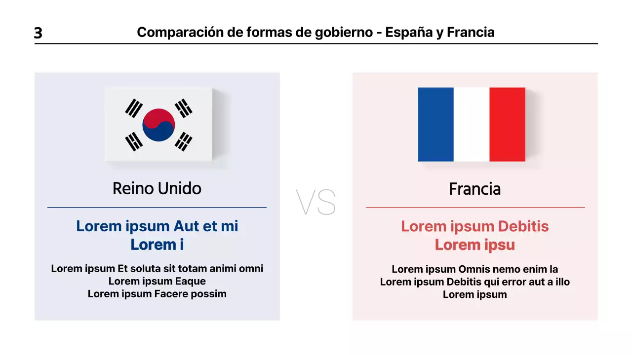 Presentación comparativa de las elecciones presidenciales francesas con un tema infográfico azul y rojo