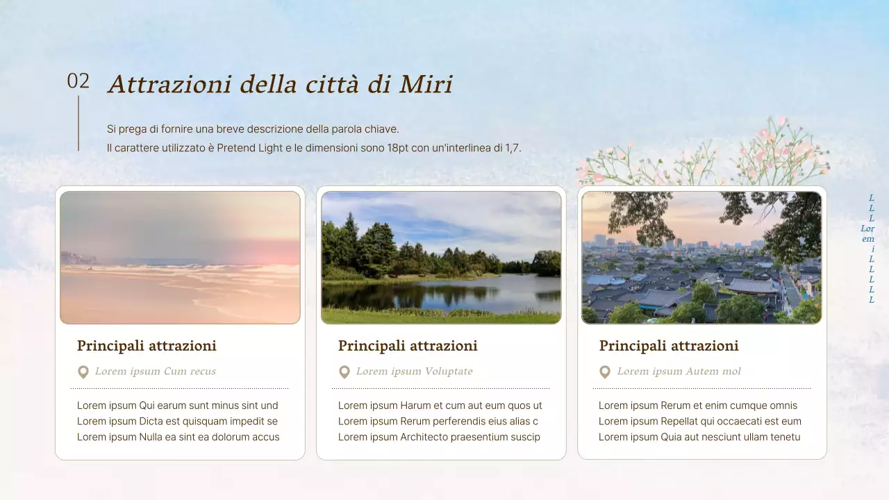 Promuovere le attrazioni turistiche naturali di colore azzurro e bianco come guide turistiche