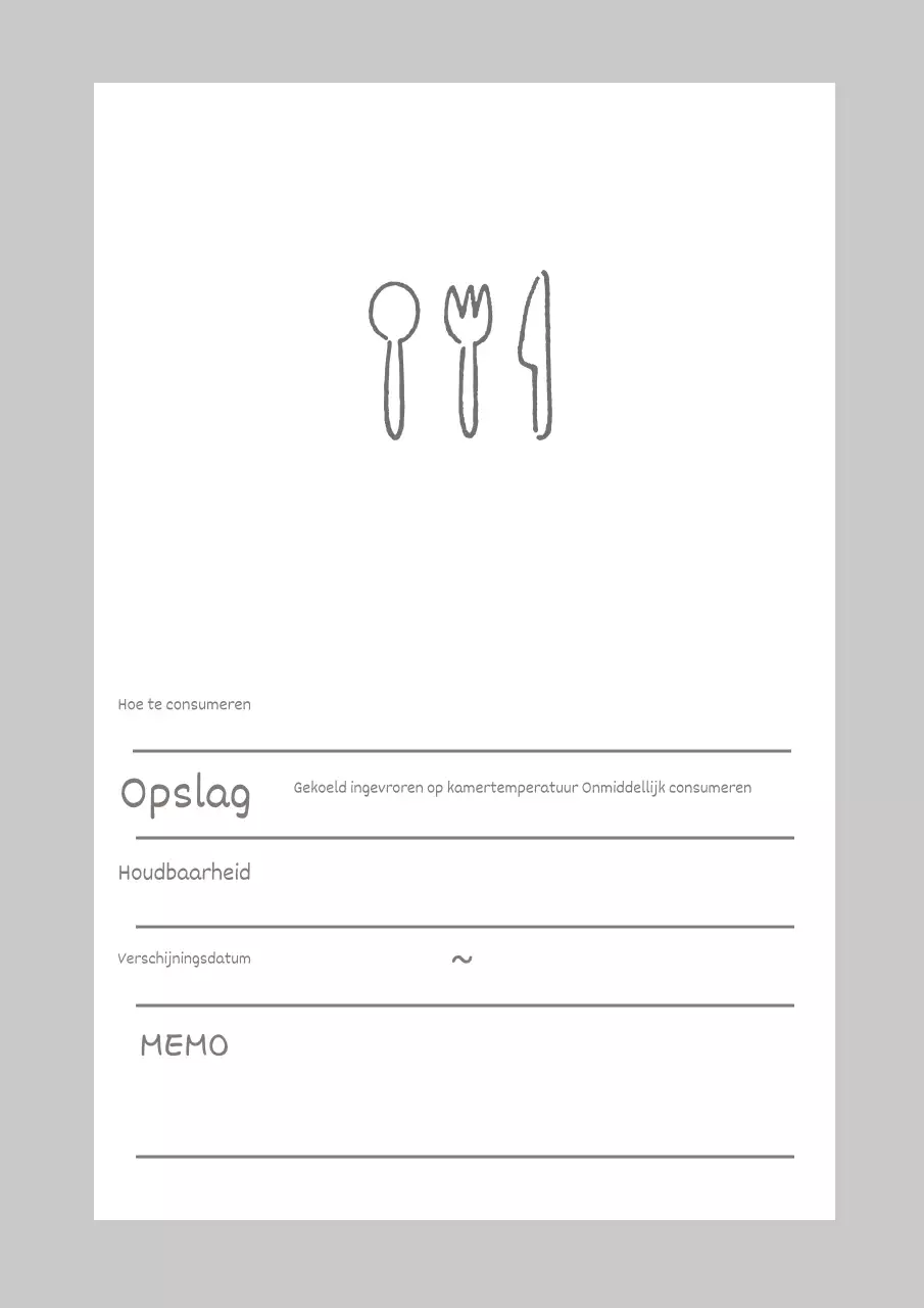 Poster met eenvoudige notities voor voedselopslag in grijs