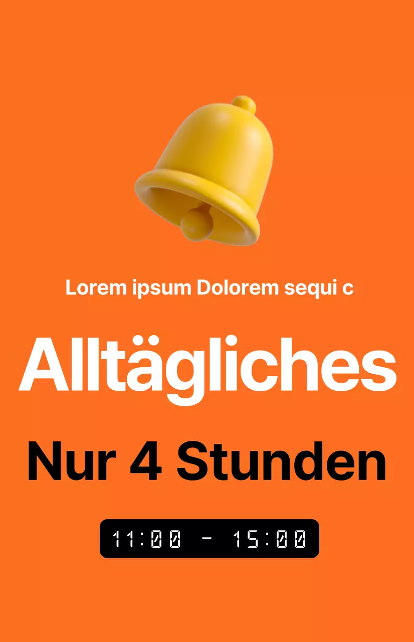 Eine aussagekräftige Zeitverkaufswerbung mit dem Bild eines Weckers auf orangefarbenem Hintergrund