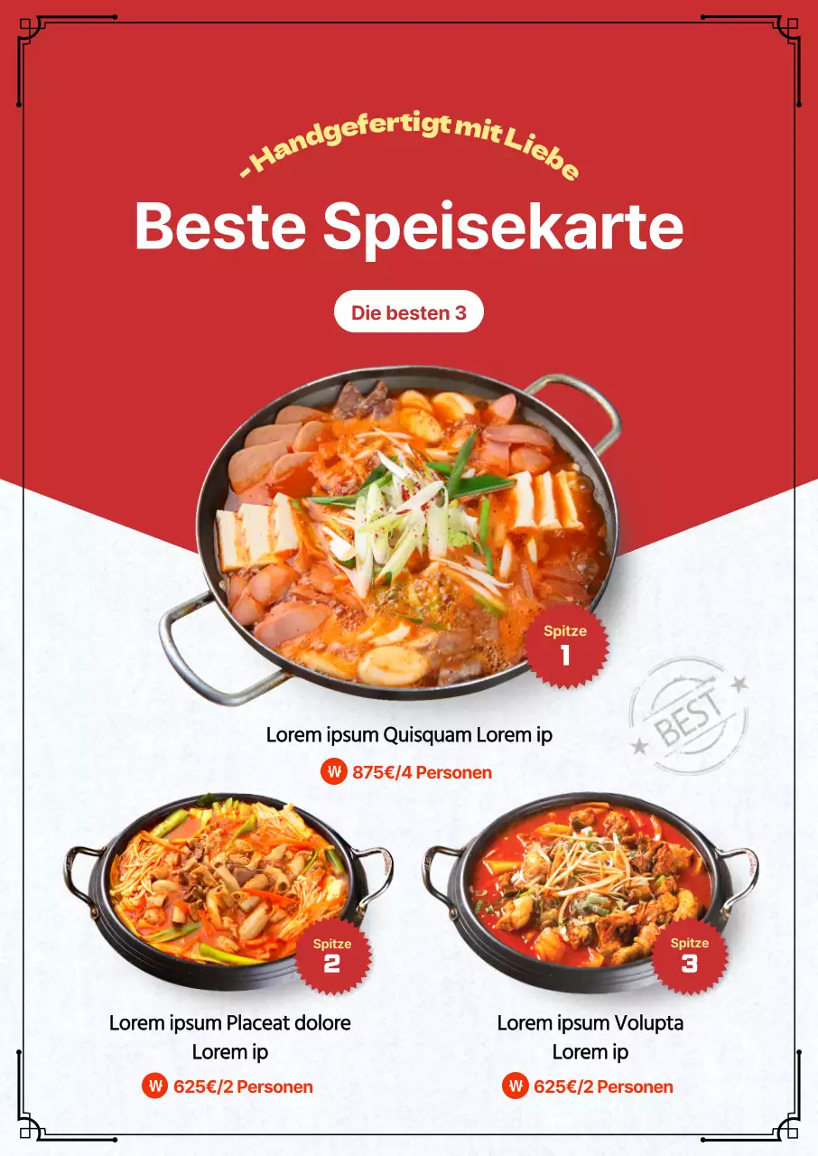 Bewerben Sie Ihr Reisschüssel-Menü mit kontrastreichem Weiß und Rot