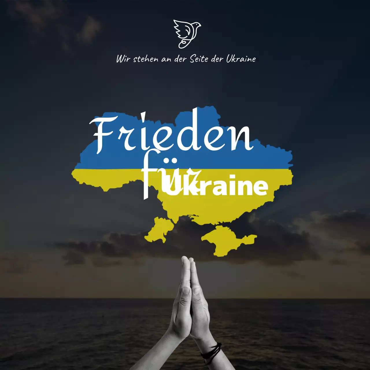 Ein einfaches blaues und gelbes Gebet gegen den Krieg