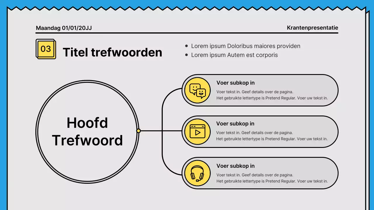 Gedurfde lijnen en aandachttrekkende presentatie in een krantenconcept met gele en lichtblauwe accentkleuren
