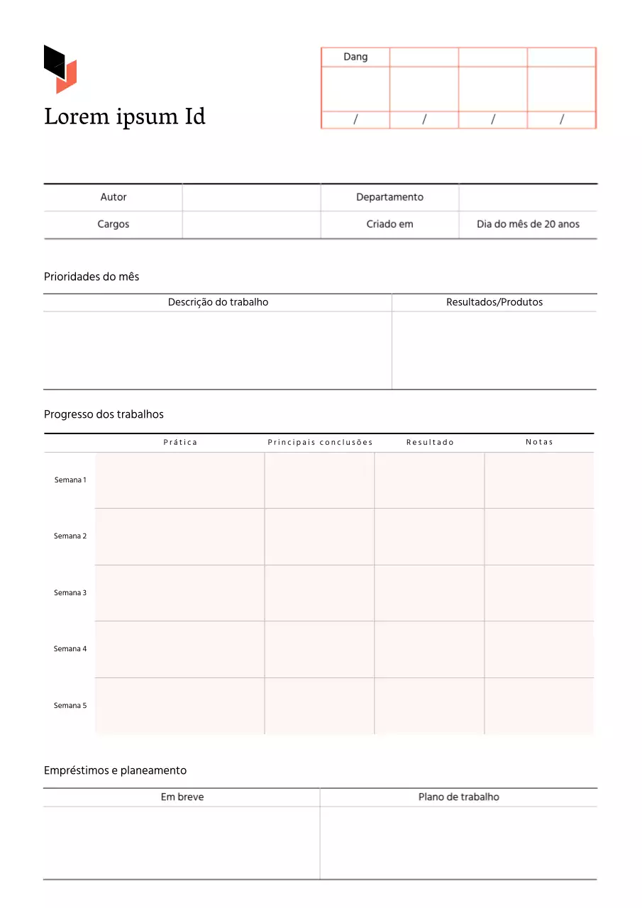 Relatórios de trabalho mensais limpos em branco e bege