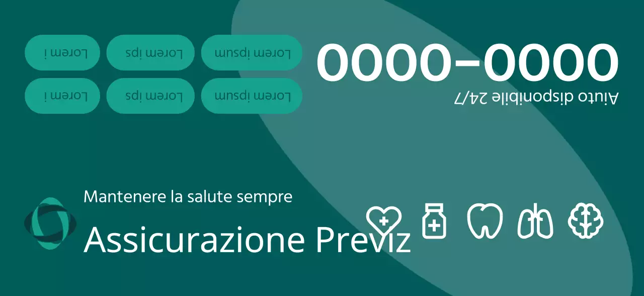 Un pezzo promozionale di una compagnia assicurativa con illustrazioni 3D e icone sanitarie dai toni scuri.