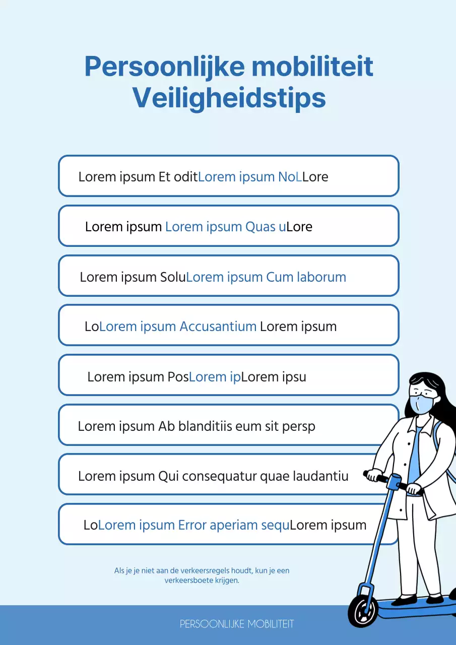 Een gids met minimalistische veiligheidstips in lichtblauw en blauw