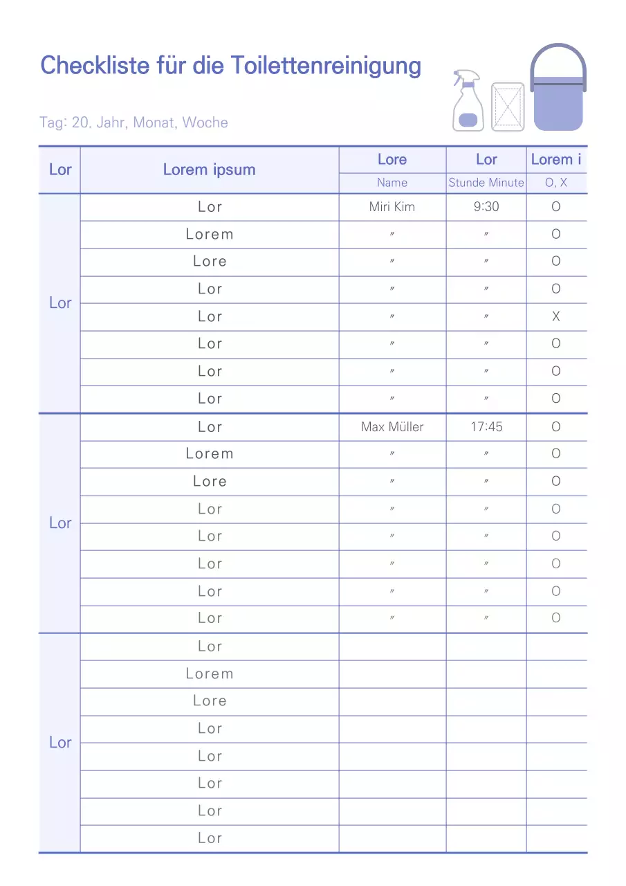 Ultramarine Schriftliche Checkliste für die Toilettenreinigung