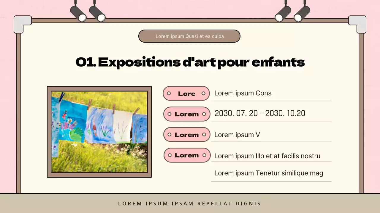 Proposition d'exposition d'art minimaliste pour enfants en rose et marron