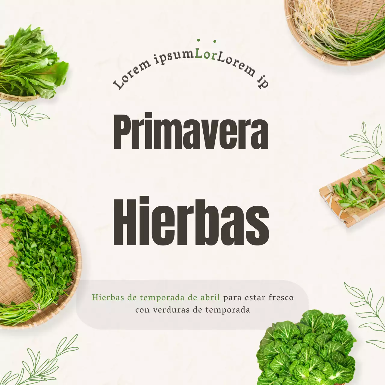 Un tema primaveral de hierbas en tonos beige y verdes