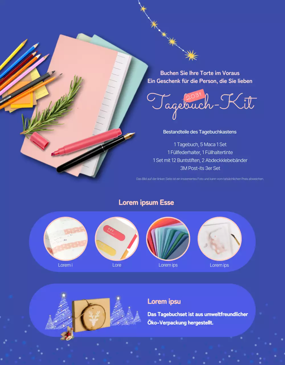 Tortenvorbestellung mit einem hübschen Kartenmotiv in leuchtendem Ultramarinblau