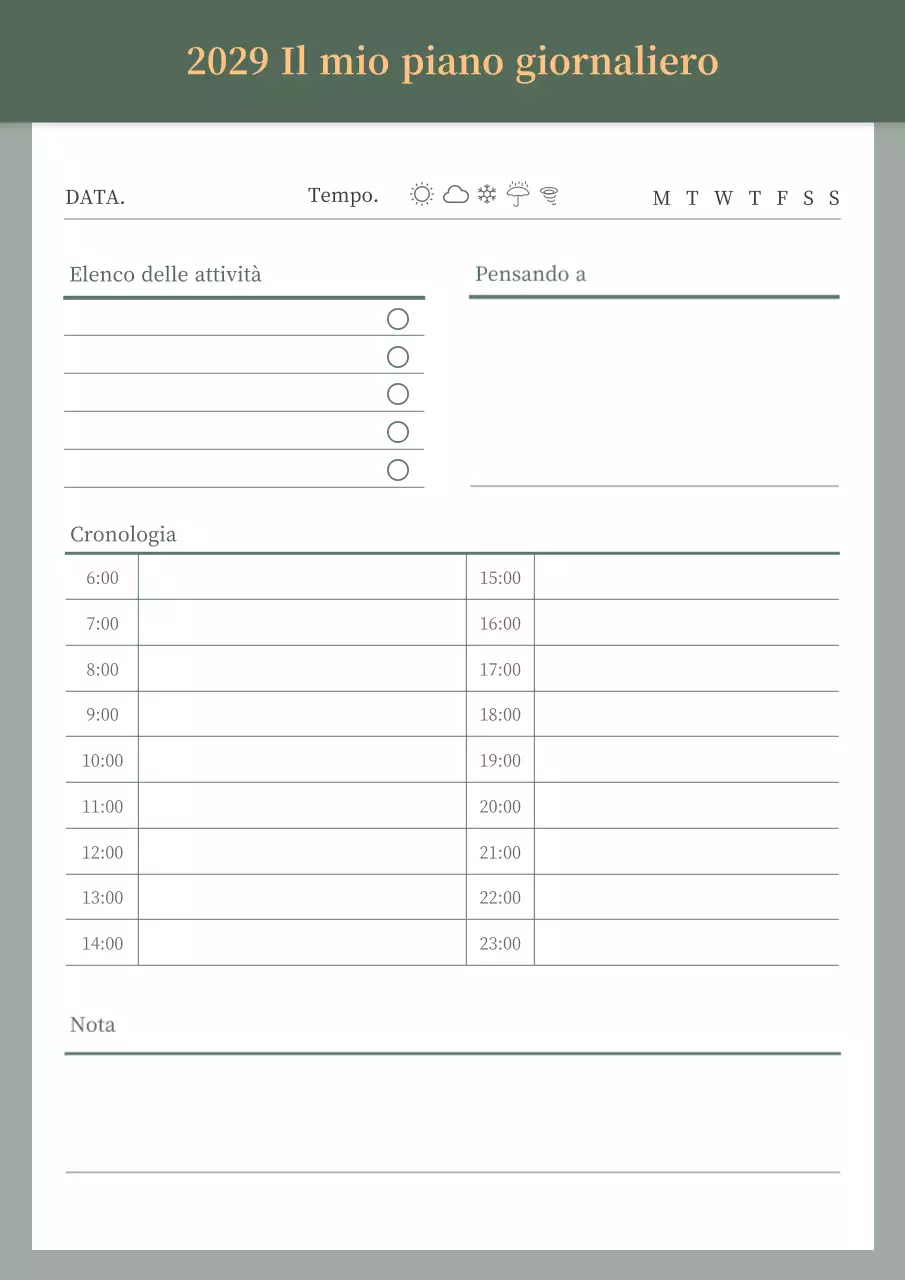 Agenda giornaliera ordinata in verde e arancione