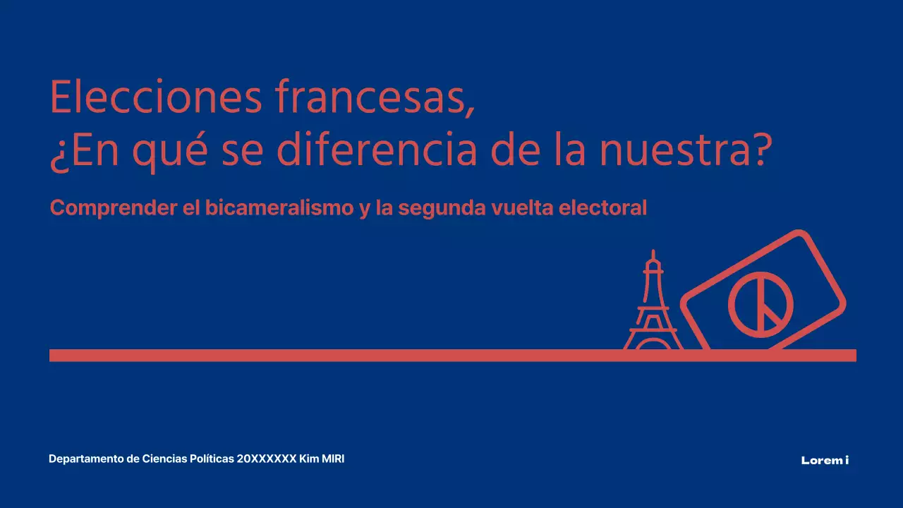 Presentación comparativa de las elecciones presidenciales francesas con un tema infográfico azul y rojo