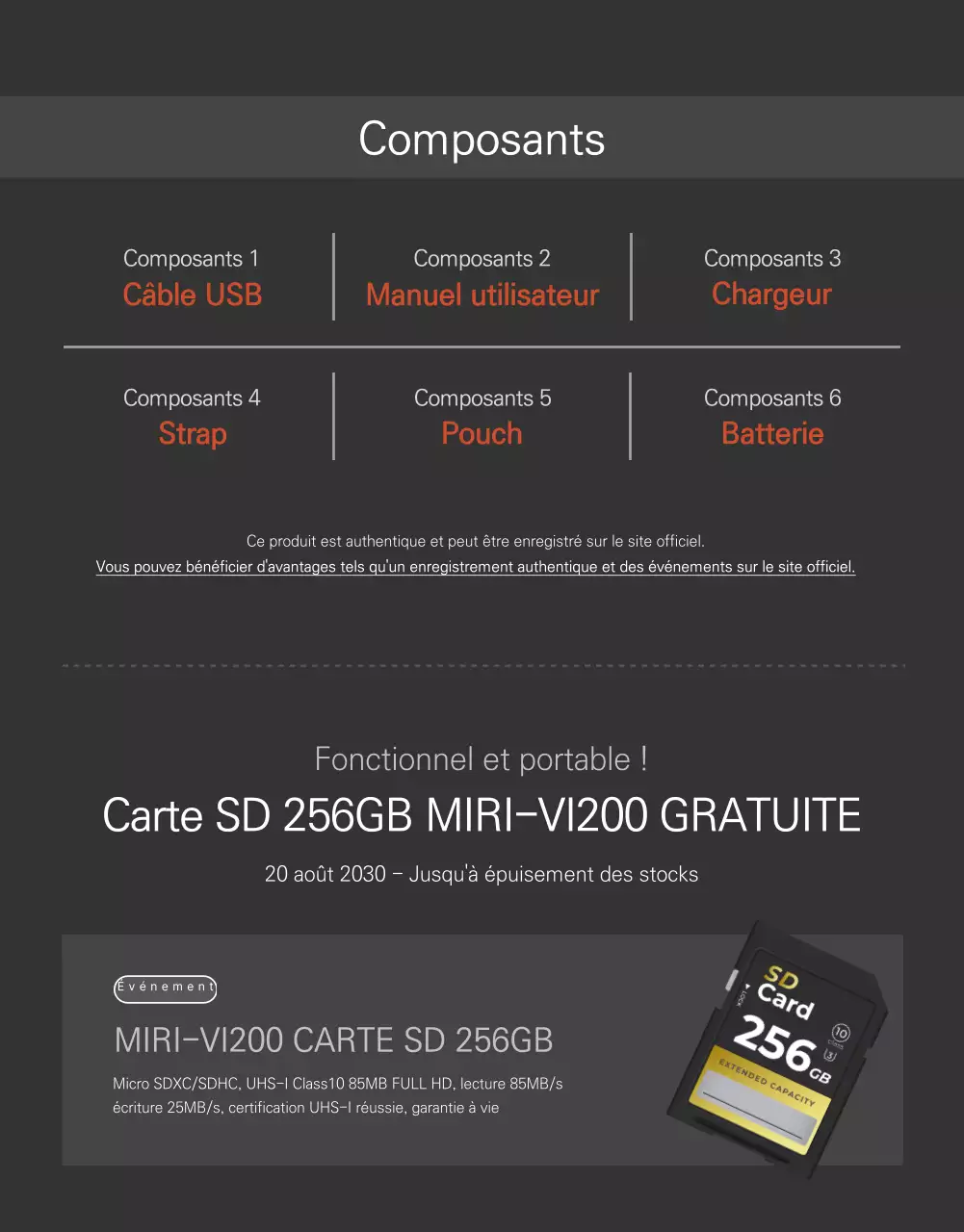 Page de détails de l'appareil photo