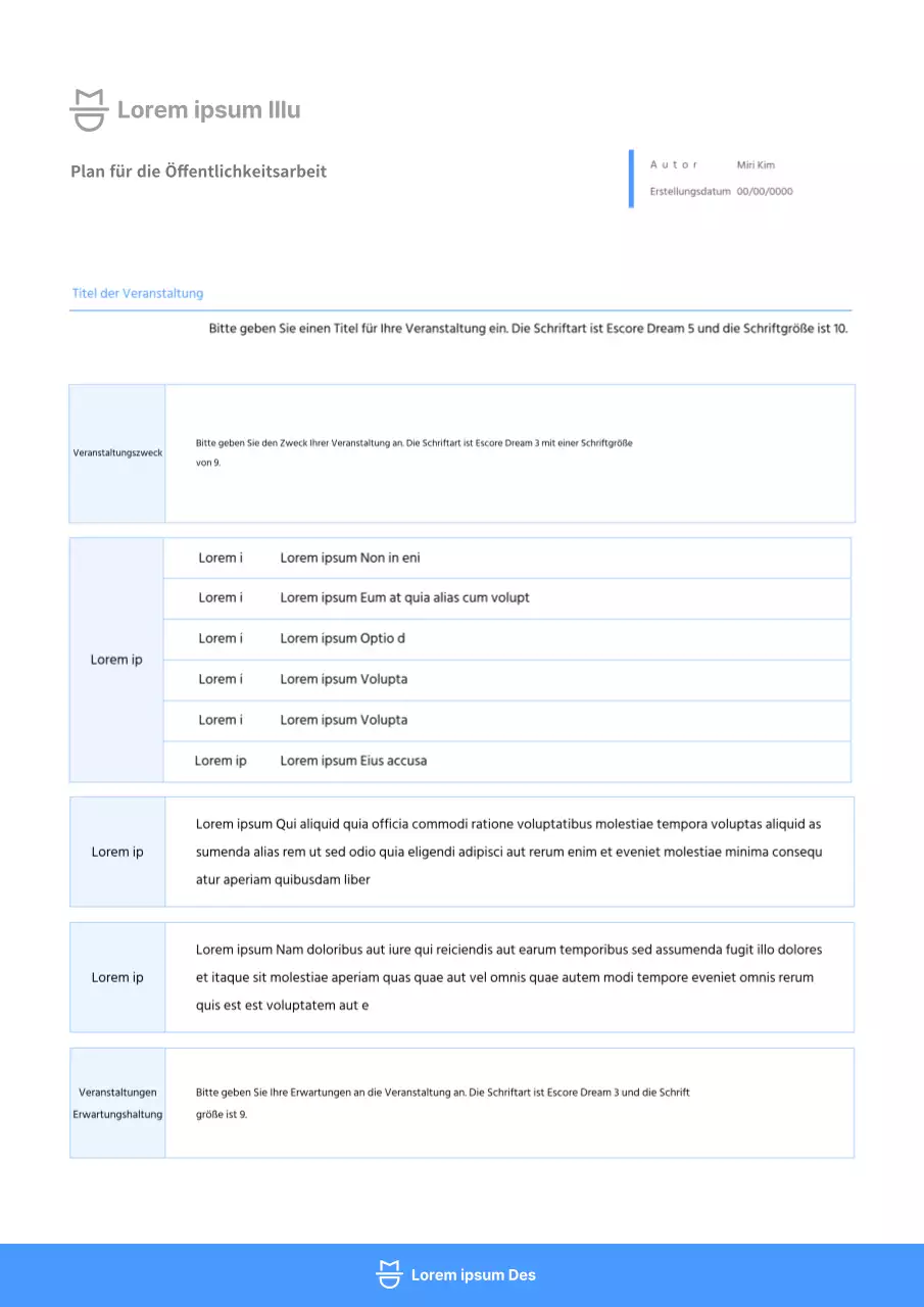 blue simple promotional plan document template