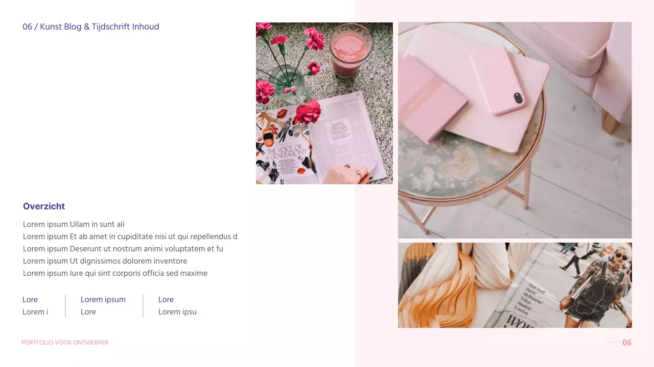 Een portfolio met lichtroze thema's om je te helpen bij het ontwerpen