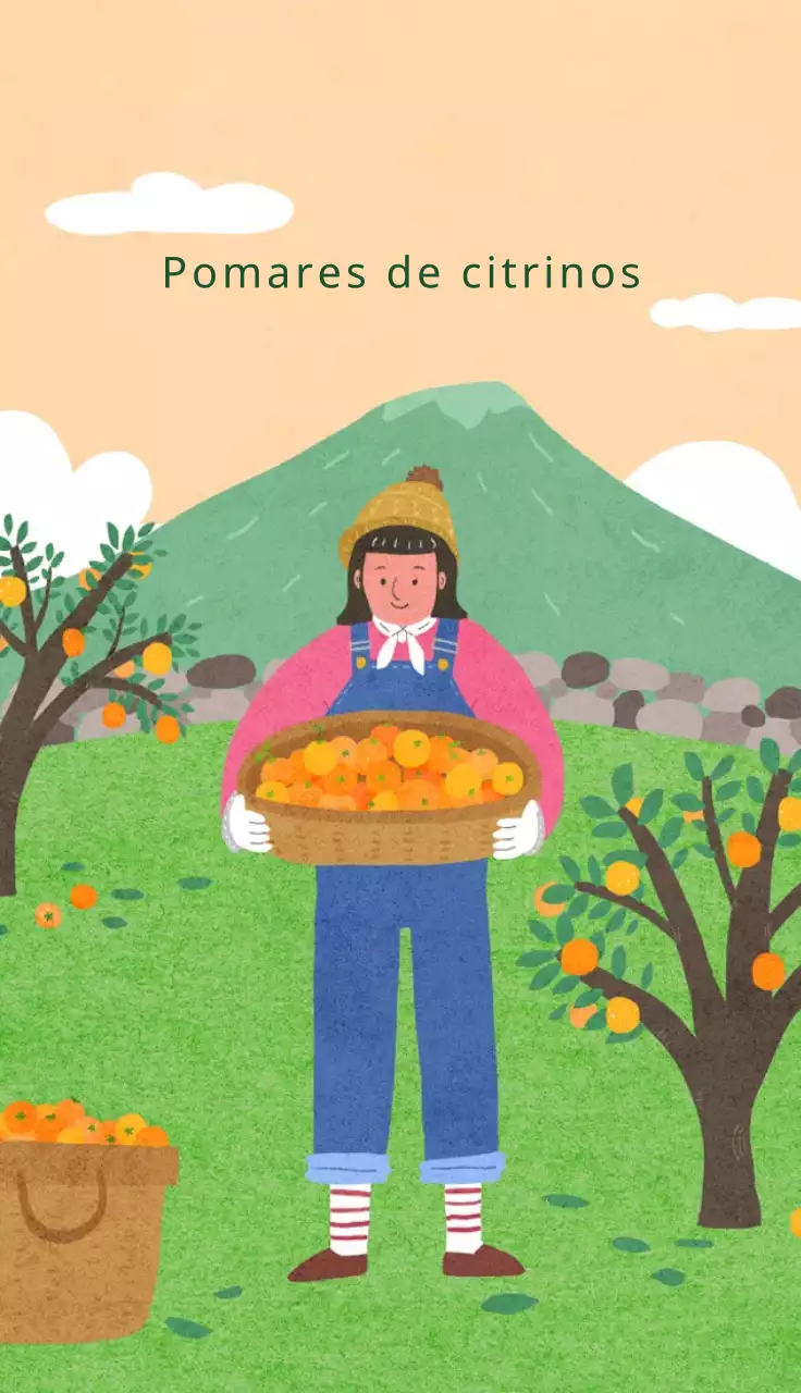 Ilustração verde de uma quinta de citrinos