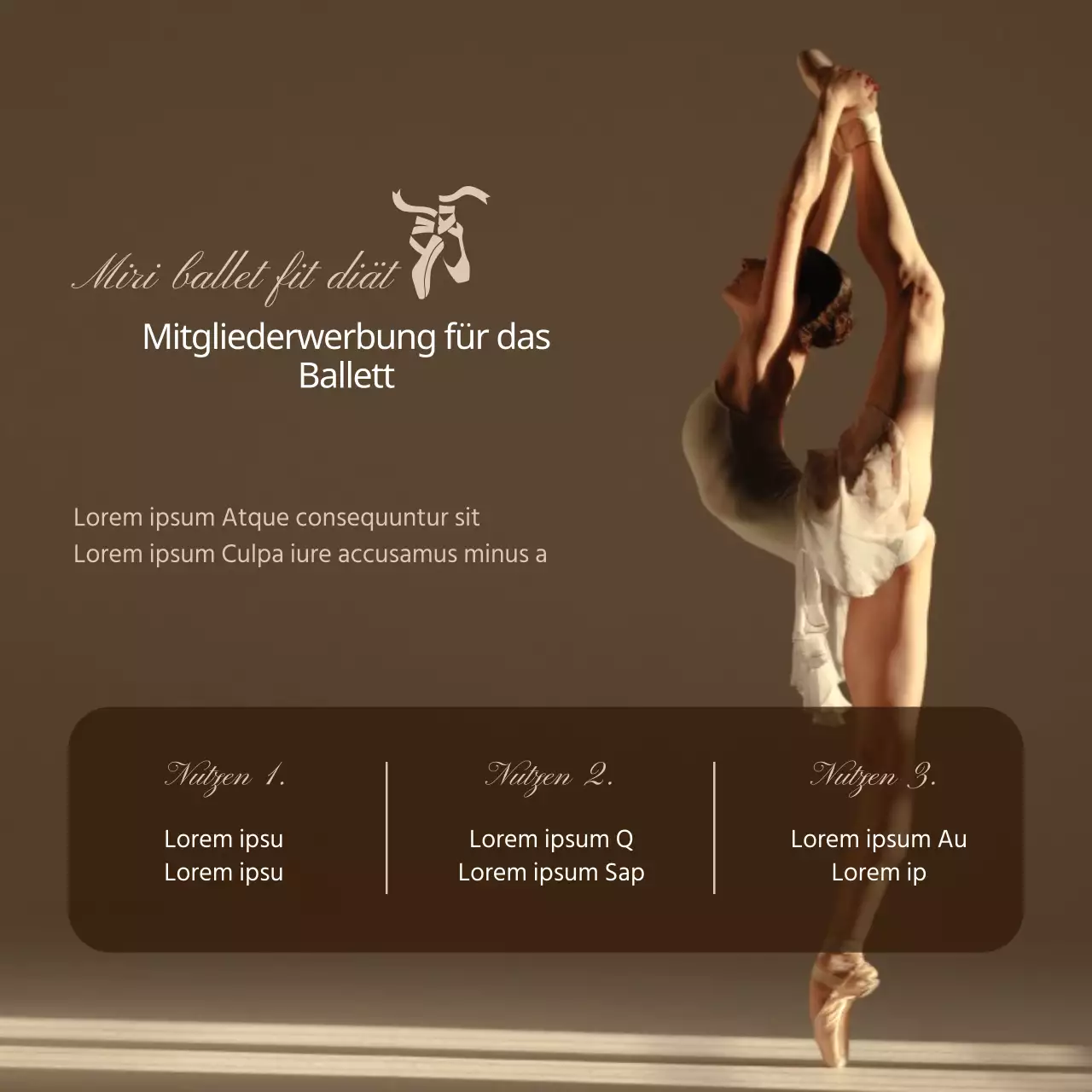 Hervorhebung von Ballettfotos im braunen Ballet Fit Diet Trial Event
