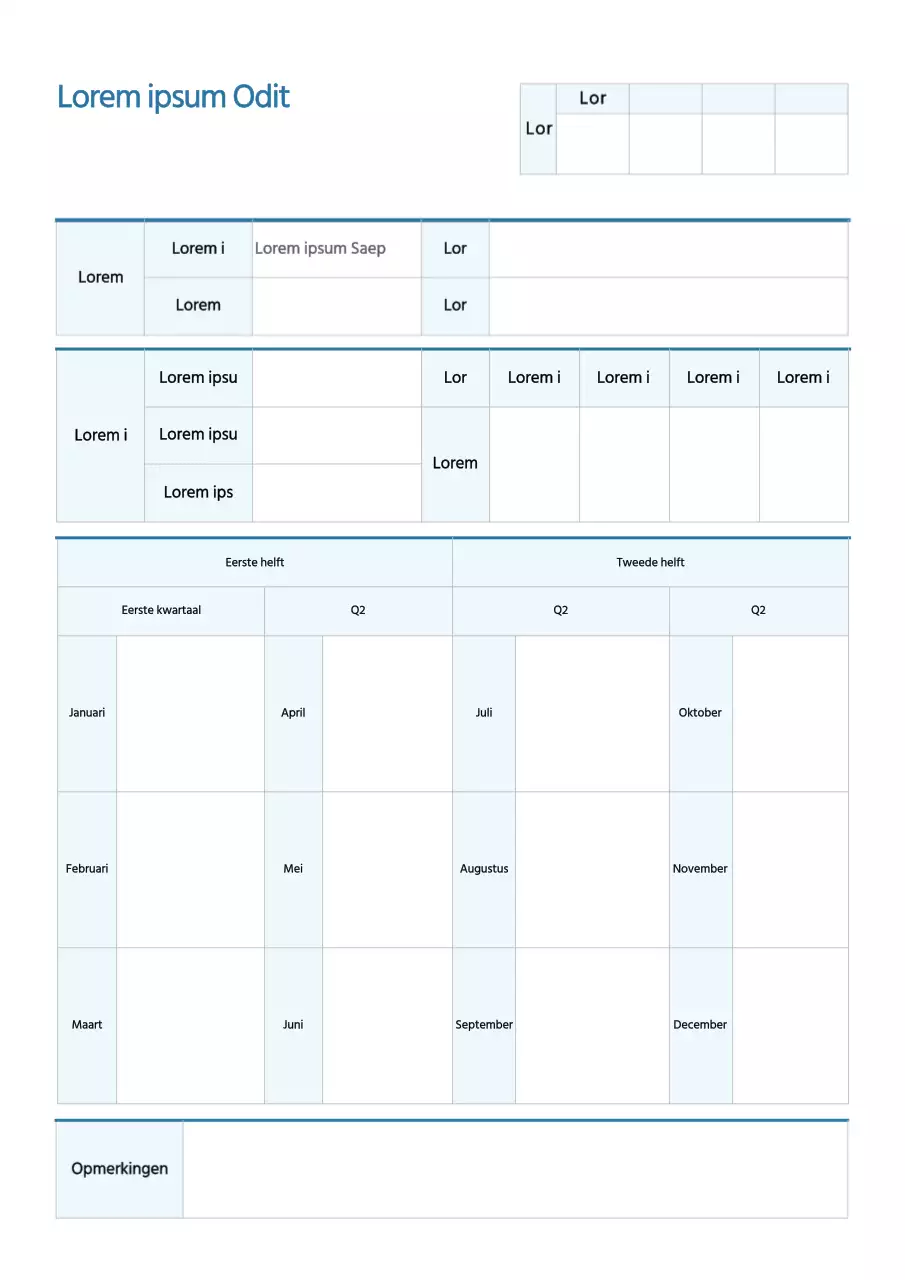 Eenvoudige Blue driemaandelijkse winst- en verliesrapportage documentatie