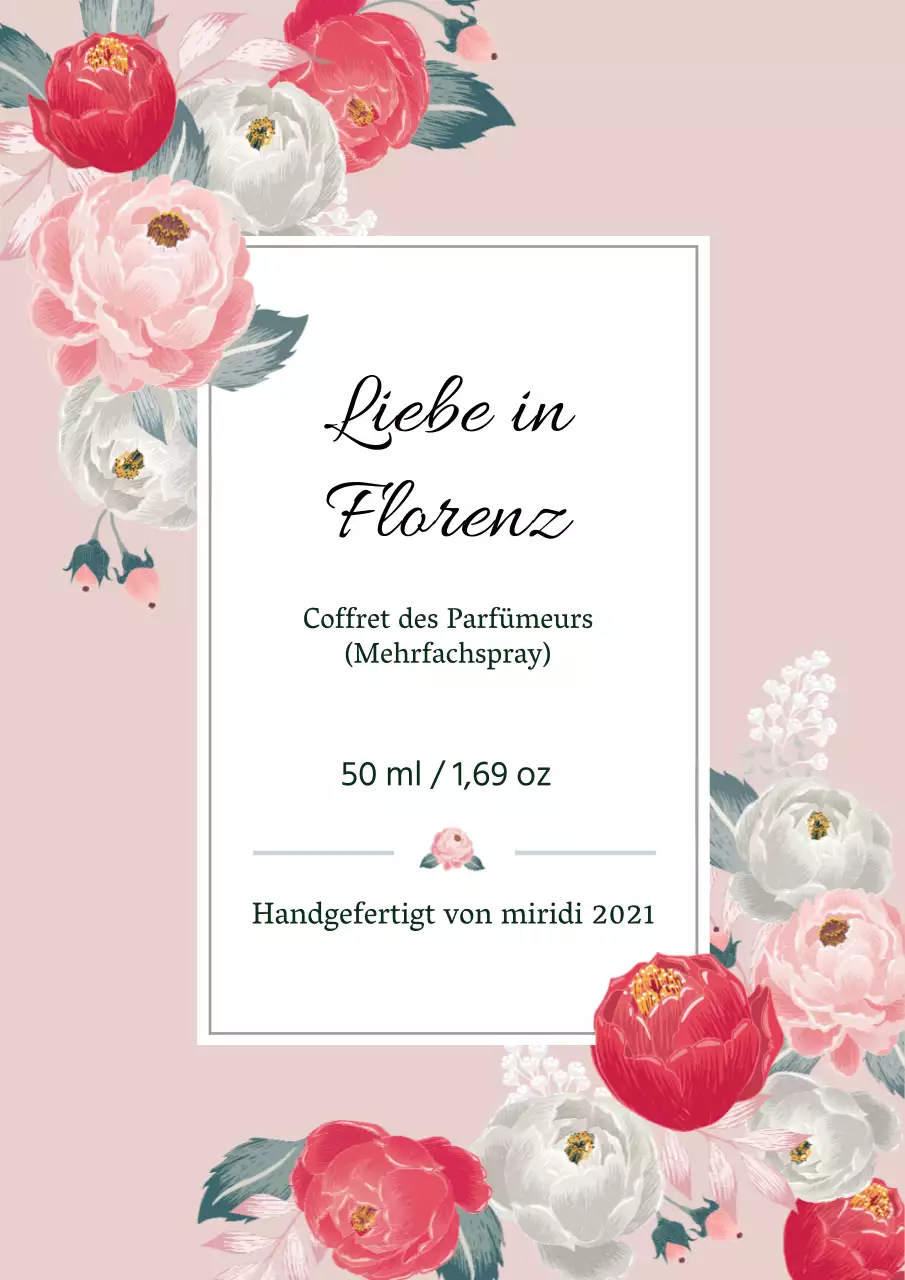 Vintage Parfüm Etikett mit rosa Illustration