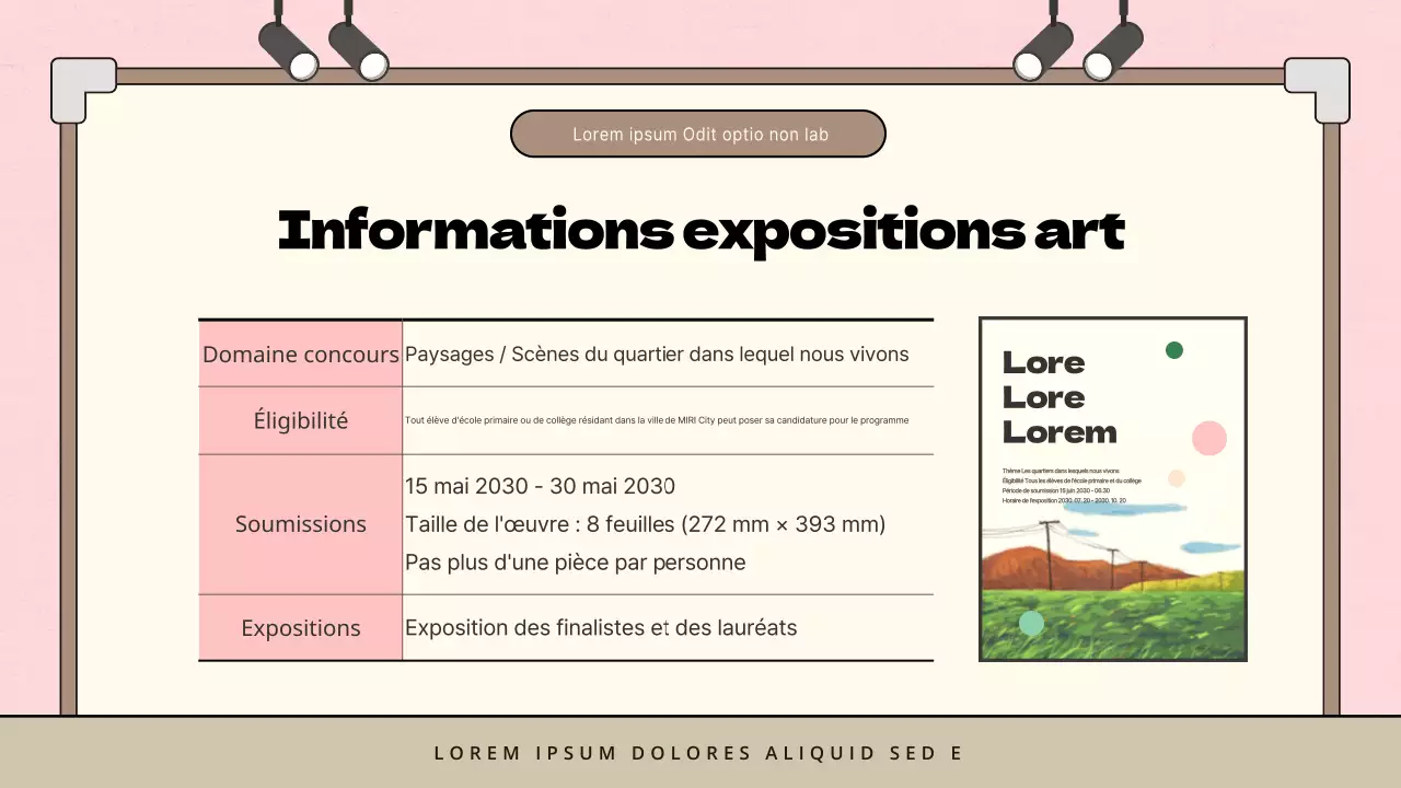 Proposition d'exposition d'art minimaliste pour enfants en rose et marron