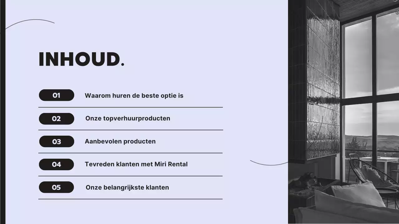 Strak en modern voorstel voor verhuurservice met een mauve achtergrond