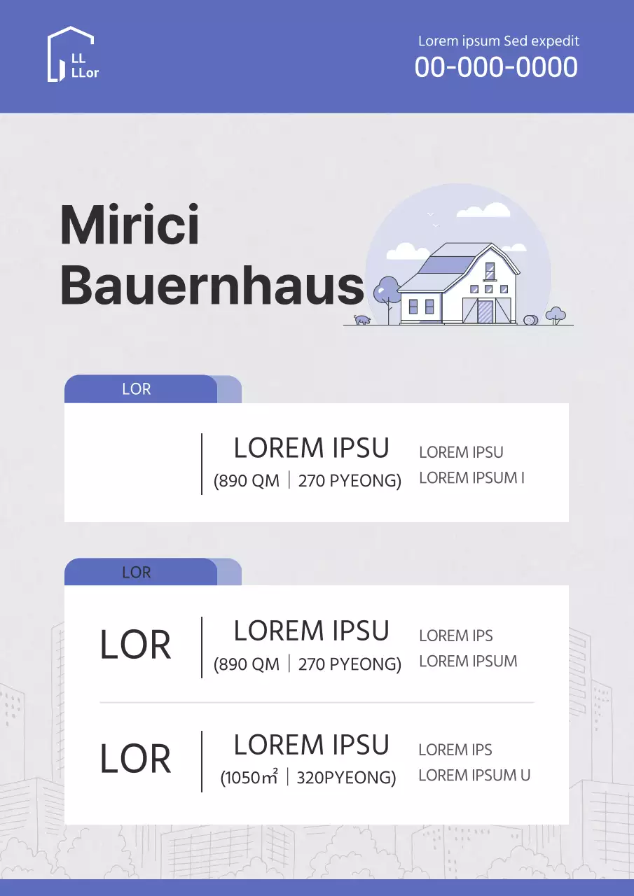 Einfache Illustration in Blautönen für ein Dokument zur Auflistung einer Immobilientransaktion.