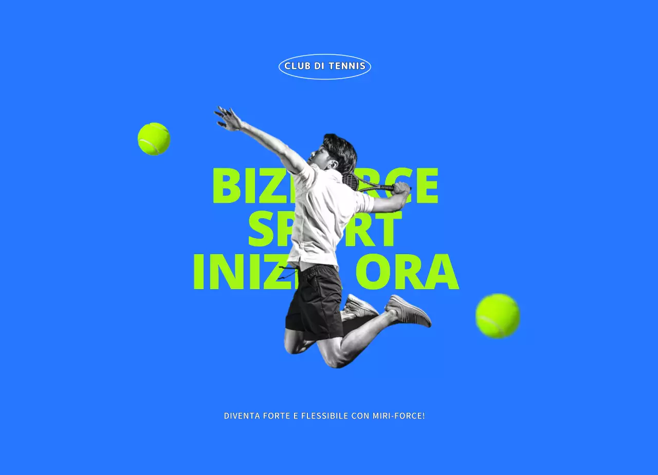 Un tennis club giovane e attivo in blu e chartreuse.