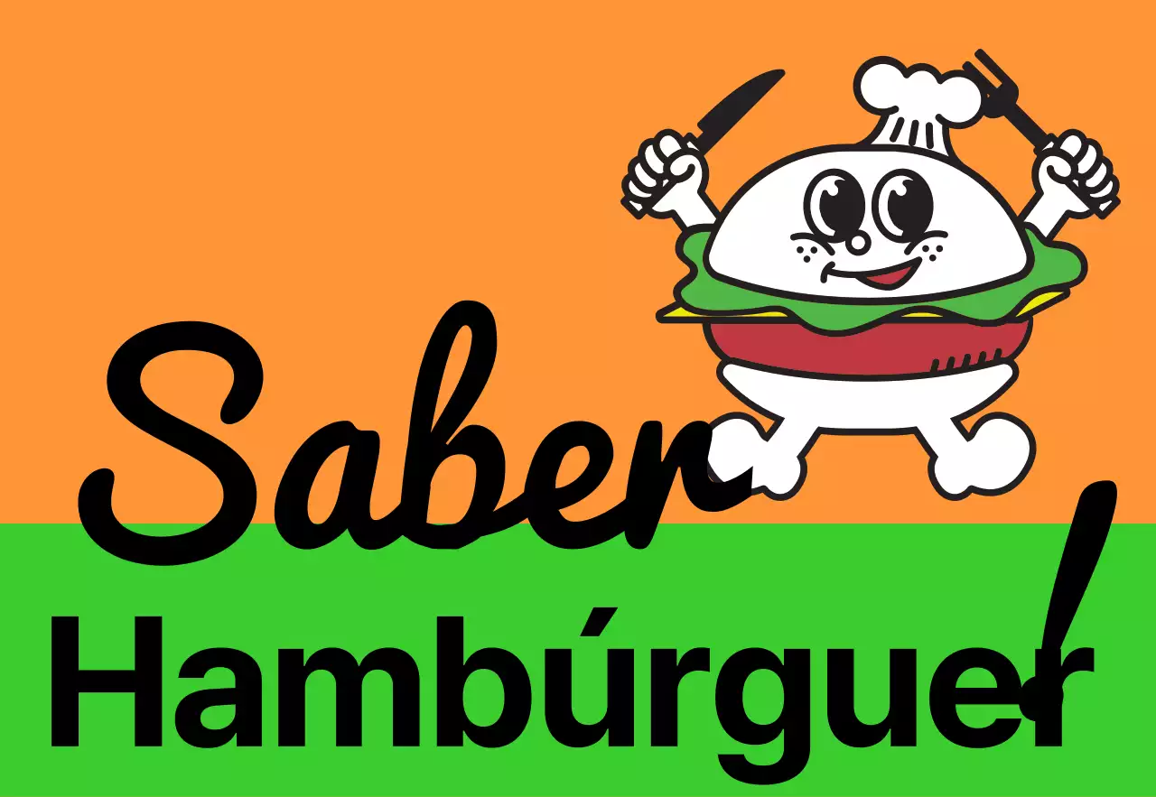 Sinalética única na loja com texto colorido e multicolorido do Meal Burger e personagens engraçadas de hambúrgueres