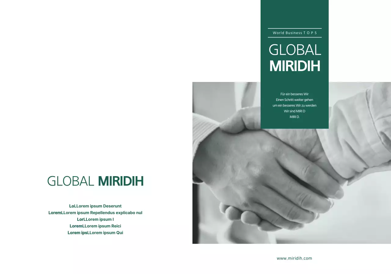 Eine einfache globale Fata Morgana mit dunkelgrünem Text und Bildern, um für das Unternehmen zu werben.