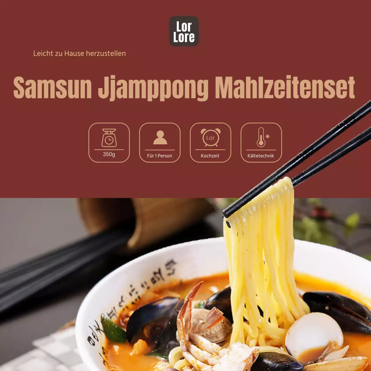 Chinesischer Essensmarkenaufkleber mit rotem jjamppong Foto