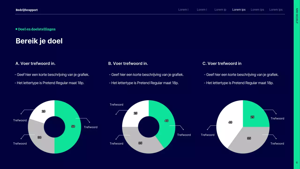 Eenvoudig prestatierapport voor de eerste helft met marineblauwe en groene cirkels