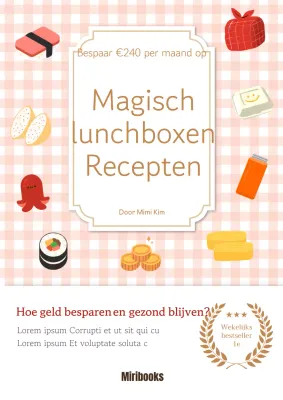 Etiketstickers op een roze geruite achtergrond Titel Saving Bento Recipes