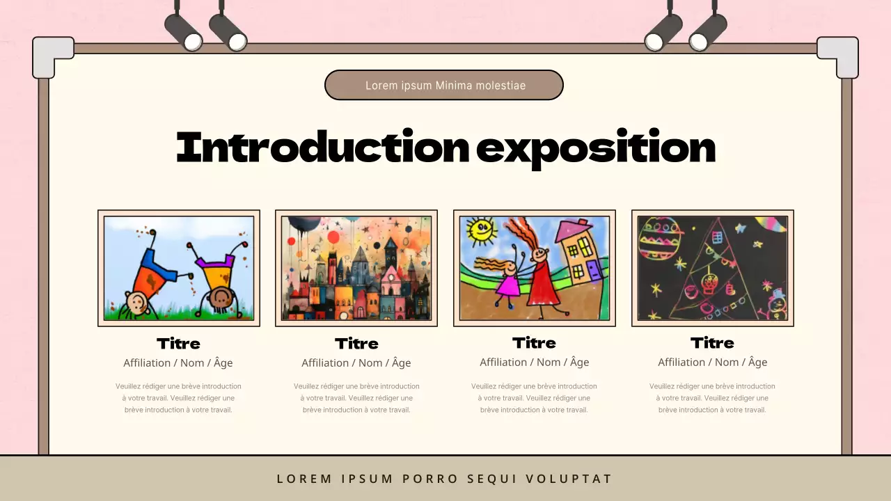 Proposition d'exposition d'art minimaliste pour enfants en rose et marron