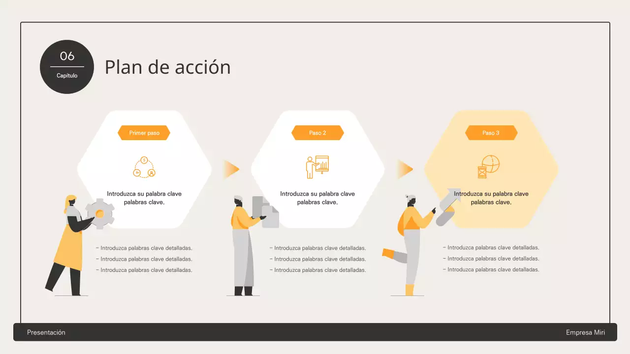 Propuesta de negocio con elementos hexagonales amarillos