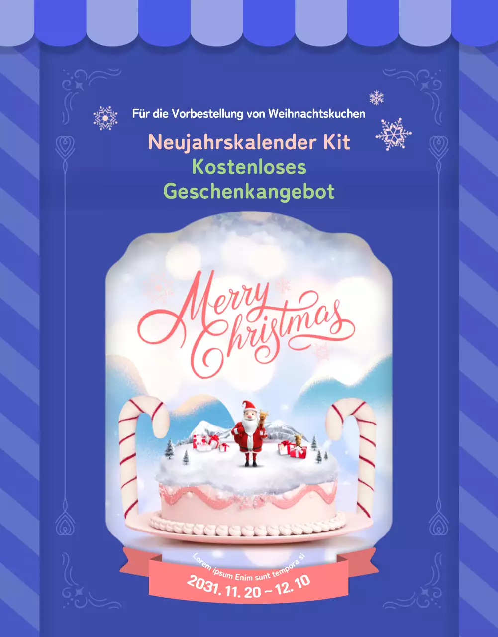 Tortenvorbestellung mit einem hübschen Kartenmotiv in leuchtendem Ultramarinblau