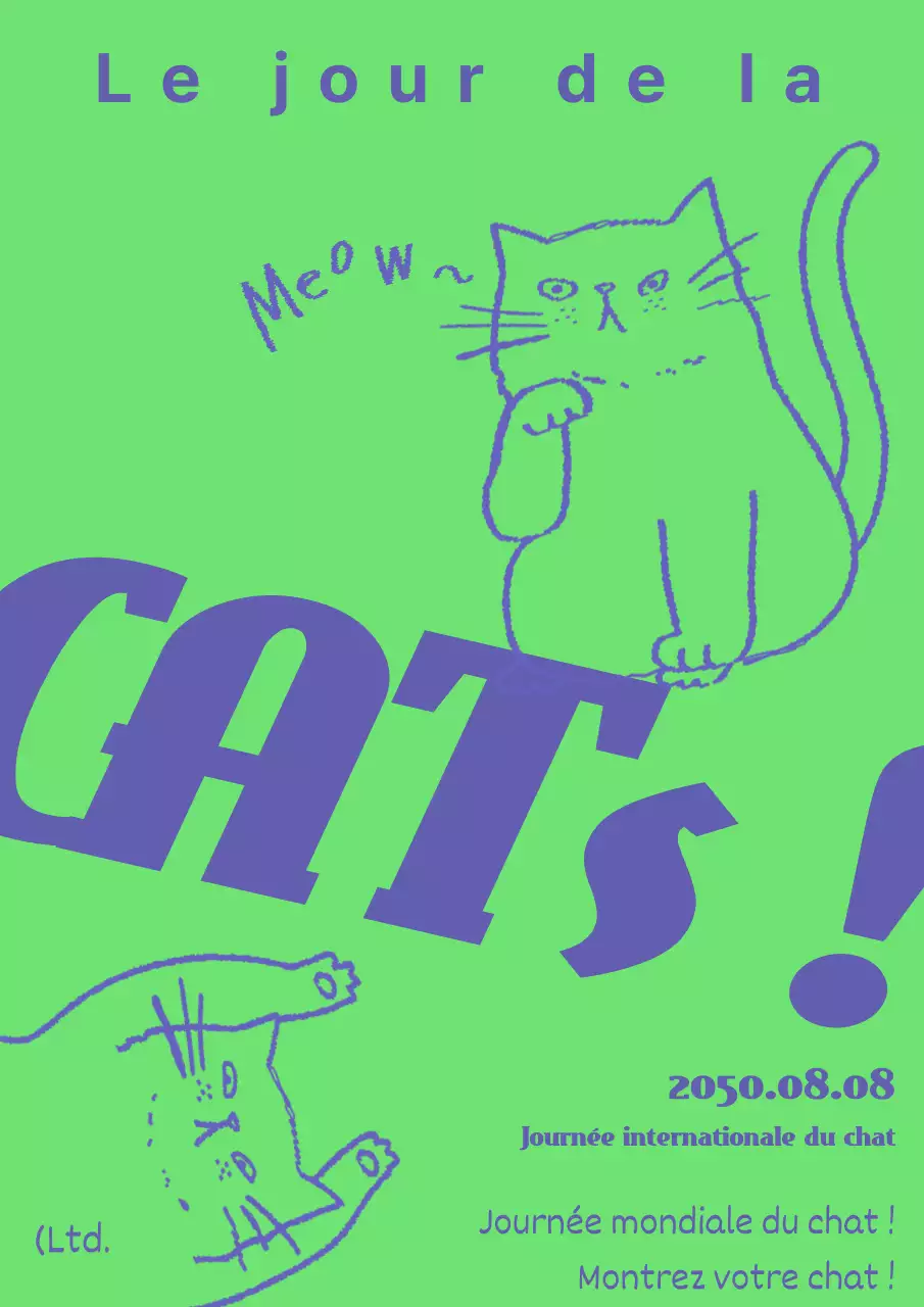 Un simple faire-part vert et bleu pour la Journée nationale du chat