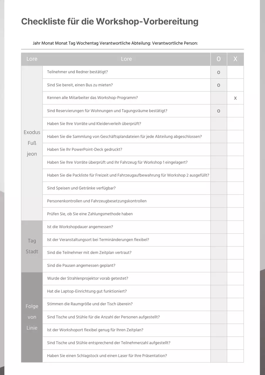 Grey Grey Clean Dokumentation Checkliste zur Vorbereitung des Workshops