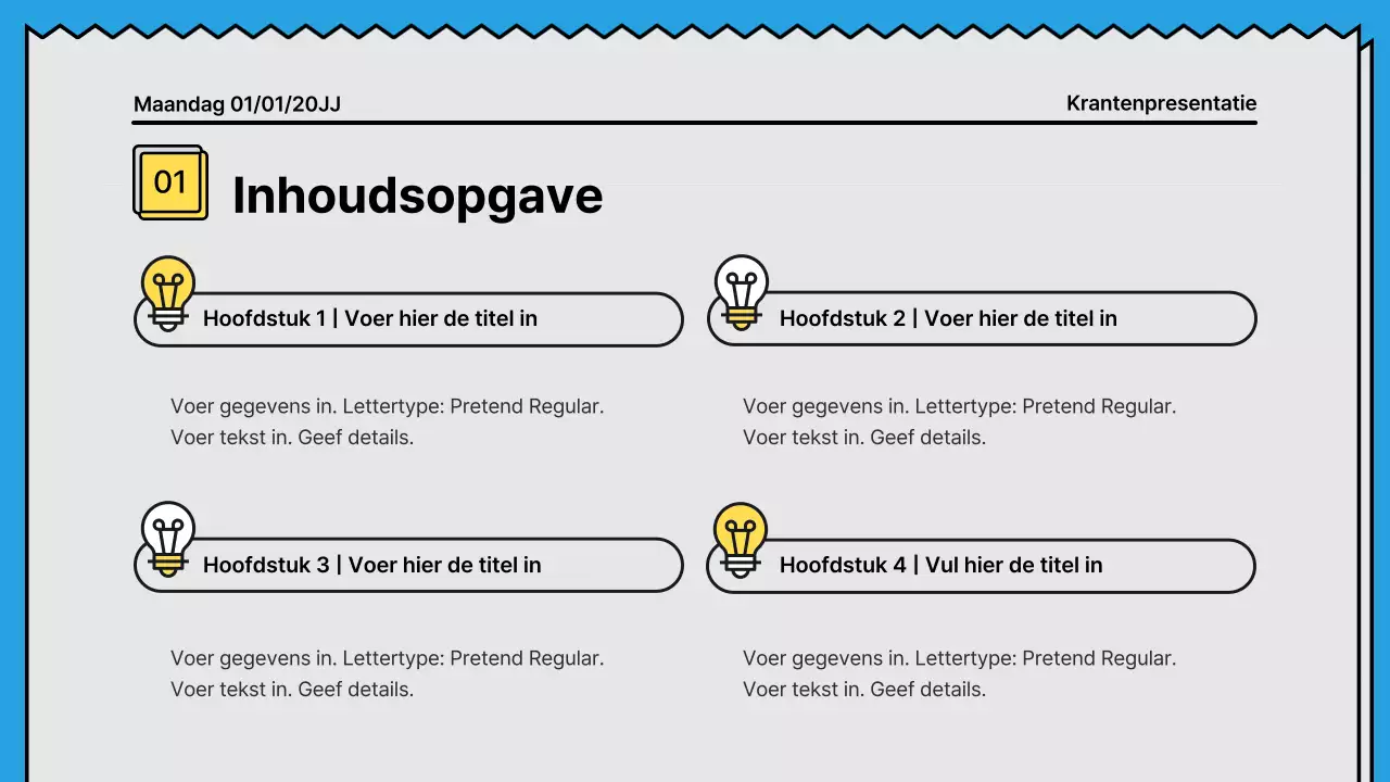 Gedurfde lijnen en aandachttrekkende presentatie in een krantenconcept met gele en lichtblauwe accentkleuren