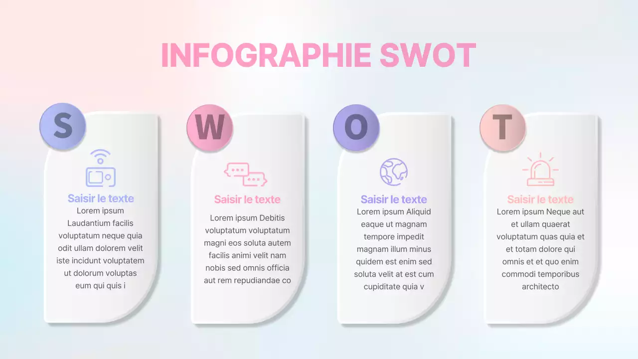 Une analyse SWOT pastel en rose et violet
