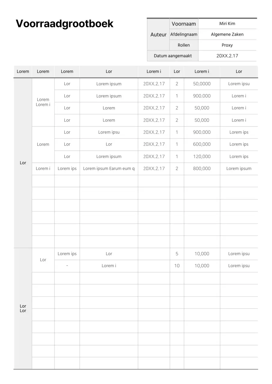 Eenvoudige opmaak basisinventarisdocument
