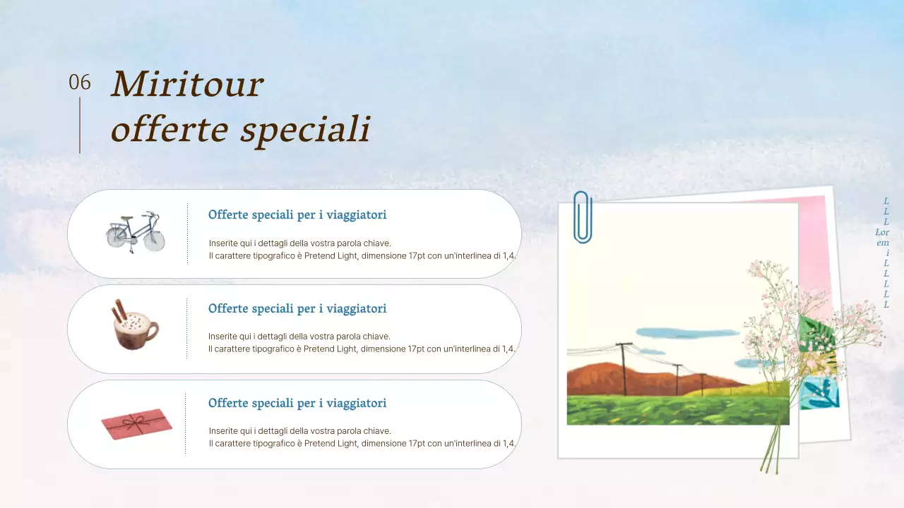 Promuovere le attrazioni turistiche naturali di colore azzurro e bianco come guide turistiche