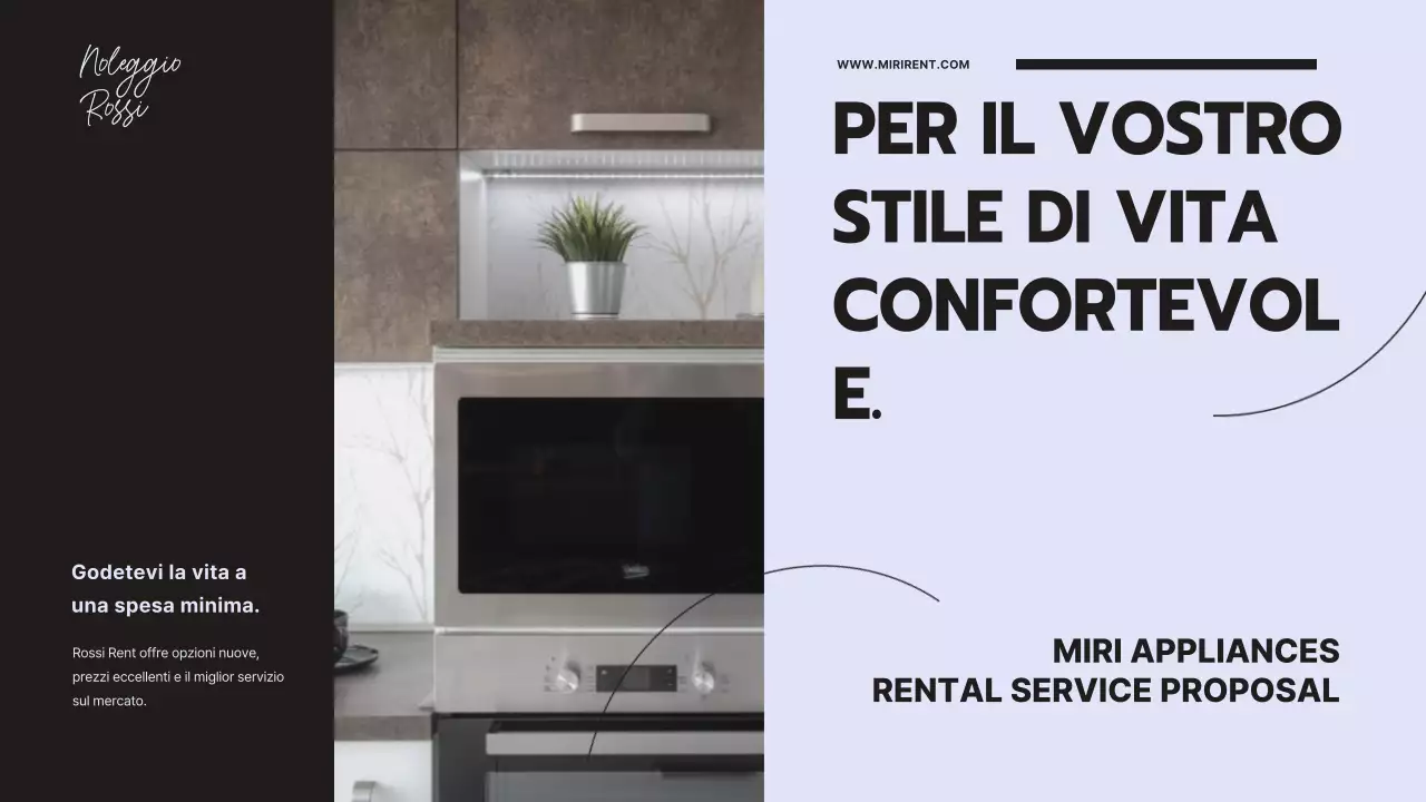 Proposta di servizio di noleggio elettrodomestici pulita e moderna con sfondo color malva