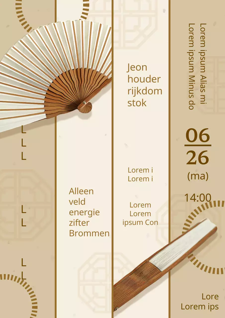 Instructies voor het maken van een traditionele beige en bruine waaier