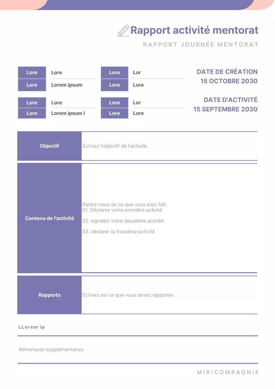 Rapport d'activité du mentorat en violet et rose