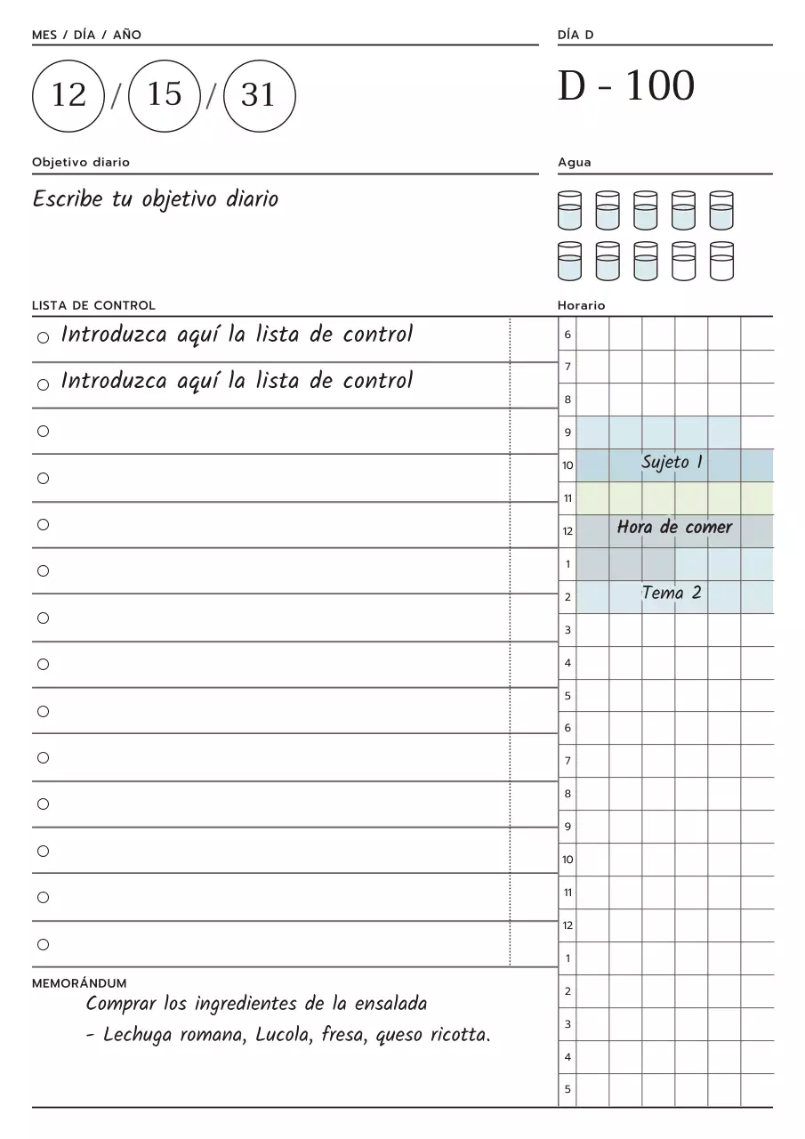 Agenda diaria sencilla en blanco