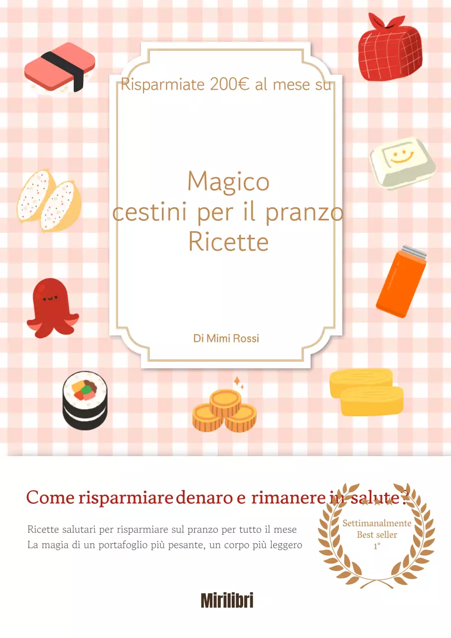 Etichette adesive su sfondo rosa a quadretti Titolo Risparmio di ricette bento