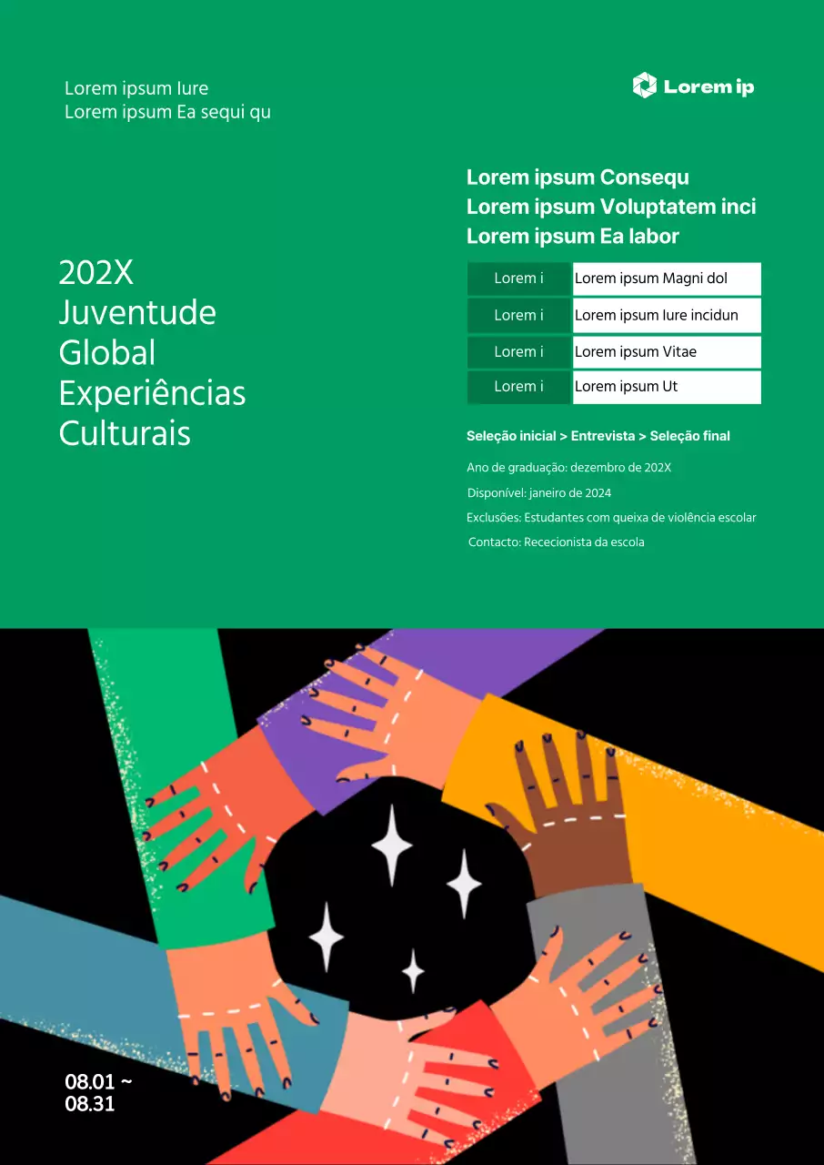 Actividades de recrutamento com ilustrações multiculturais sobre um fundo verde