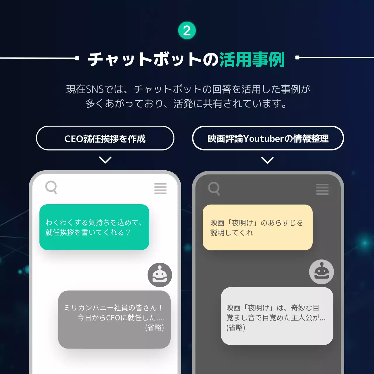 ネイビー モダン チャットボット 資料 Instagram カルーセル